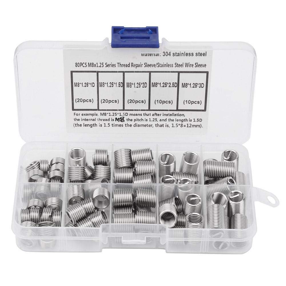 Photo 1 of WQAPVHBG 80Pcs M8x1.25 Threaded Inserts Stainless Steel Helicoil Thread Repair Kit, Sturdy Threaded Insert with Plastic Box for Low Strength Materials Such as Aluminum
