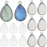 SUNNYCLUE 1 Box 120Pcs 60 Sets Teardrop Bezel Pendant Trays Tear Drop Pendant Blank Dome Frame Cameo Metal Stainless Steel Cabochon Tray for Jewelry Making DIY Classmates Bouquet Graduation Women