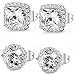 Thunaraz 1-6 Pairs Halo Stud Earrings 18K White Gold Plated Round Square Brillant Cut Earrings with Gift Box