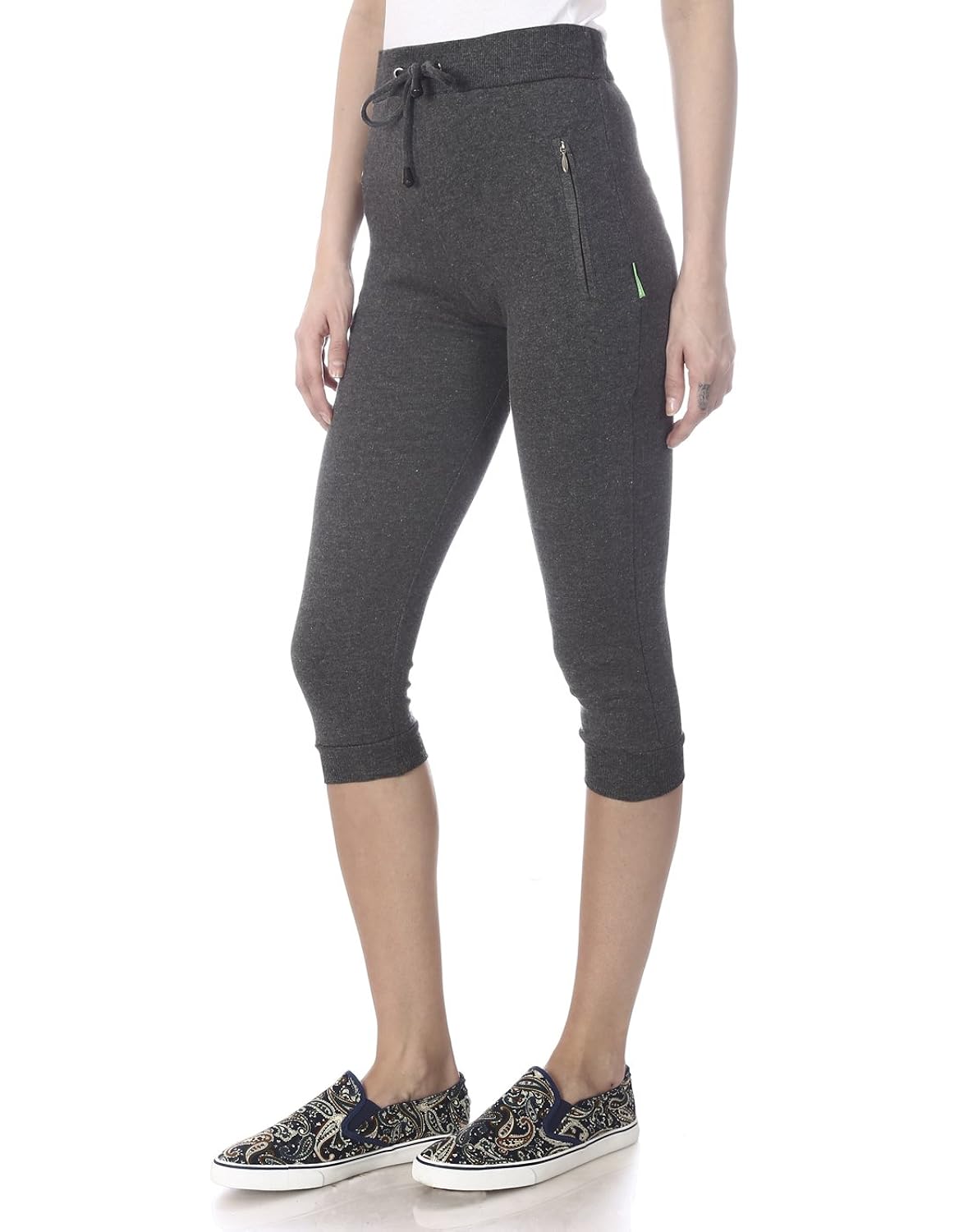 goldstroms women's solid cotton capri with zipper pocket and bottom grip