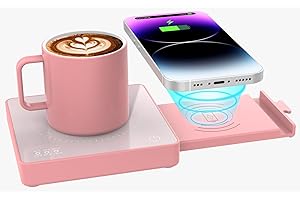 Coffee Mug Warmer with 15W Wireless Charger & 3A USB Charging Port, 3 Temp Settings & 8H Auto Shut Off, Candle Warmer Plate f