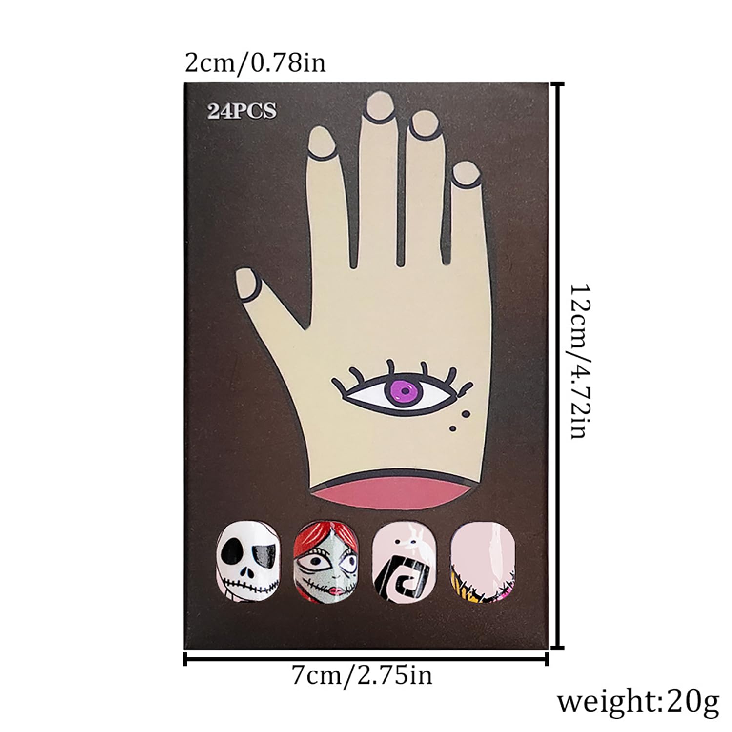 24 Pcs Halloween Press on Nails Short Almond Fake Nails Nightmare Before Christmas Acrylic Nails with Black White Skull Designs Glossy False Nails Stick on Nails for Women Girls - Image 5