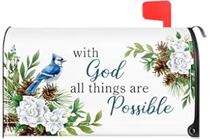 TOUNER with God All Things are Possible Mailbox Covers, Religious Magnetic Letter Box Wrap, Christian Bluejay Post Box Decor for Outdoor Garden Yard Porch, Mailbox Decor Gifts for Friends Neighbors