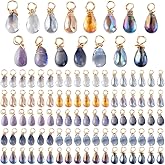 PH PandaHall 120pcs Crystal Dangle Charms 15 Colors Teardrop Charms, 15mm Transparent Glass Crystal Pendants Gold Wire Wrapped Dangle Bead for Necklace Earring Bracelet Jewelry Making