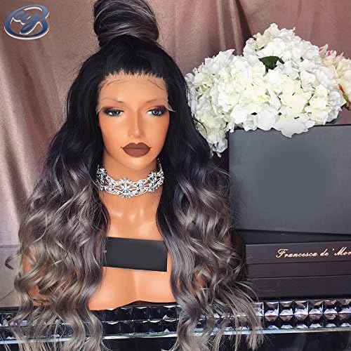 YUAN 8A Grey Wigs For Black Women Dark Roots Body Wave Two Ombre 1B Grey Lace Front Wigs Virgin Brizilian Full Lace Human Hair Wigs With Baby Hair(22inch, Full Lace Wigs)