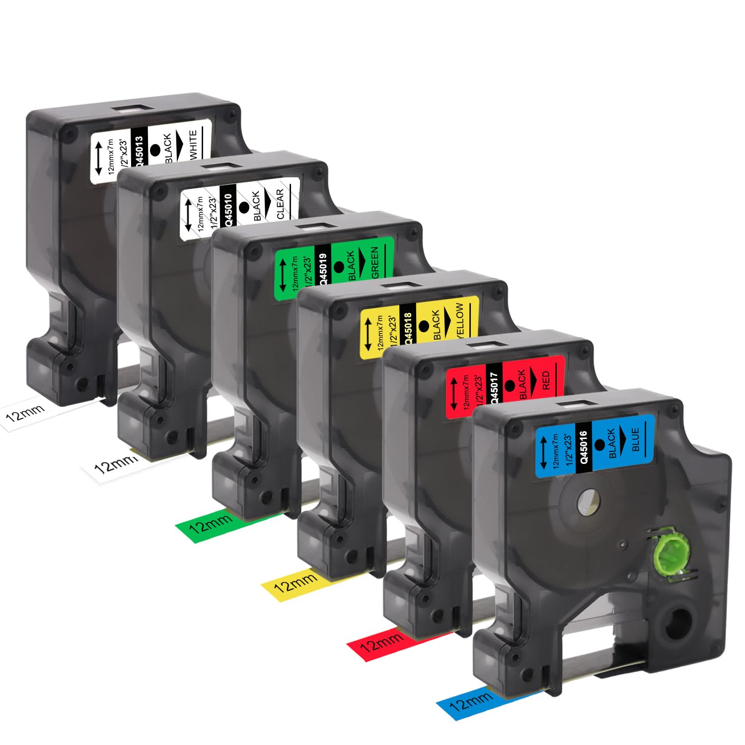 Molabel 6-Pack Compatible Dymo D1 12mm Label Tapes – D1-45010 / D1-45013 / D1-45016 / D1-45017 / D1-45018 / D1-45019, 12mm x 7m, for LabelManager 100/160/210D/280/360D/420P, Multi-Color