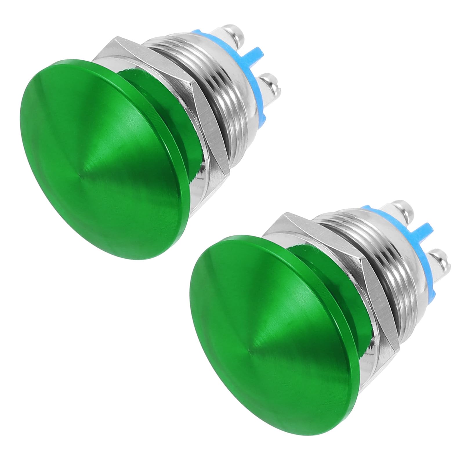 METALLIXITY 2PCS 3A 19MM 3/4" Momentary Mushroom Head Push Button Switch 12V 24V 120V 250V AC Green 1NO Waterproof IP65 SPST Self-resetting Domed Round 2 Screw Foot Button