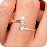 Dochais Cubic Zirconia Gold Initial Rings for Women Non-Tarnish 14k Gold Plated Adjustable Pinky Ring Cute Dainty Finger Rings Birthday Gifts for Her Size 6-9