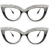 FUPRECIOUS Cat Eye Reading Glasses Bling Rhinestone Magnified Blue Light Blocking Reader Glasses