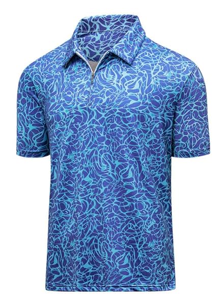 JMIERR MENS GOLF SHIRT MOISTURE WICKING QUICK-DRY SUMMER SHORT SLEEVE CASUAL ZIPPER POLO SHIRTS WITH PEN POCKETS, M, SKY BLUE