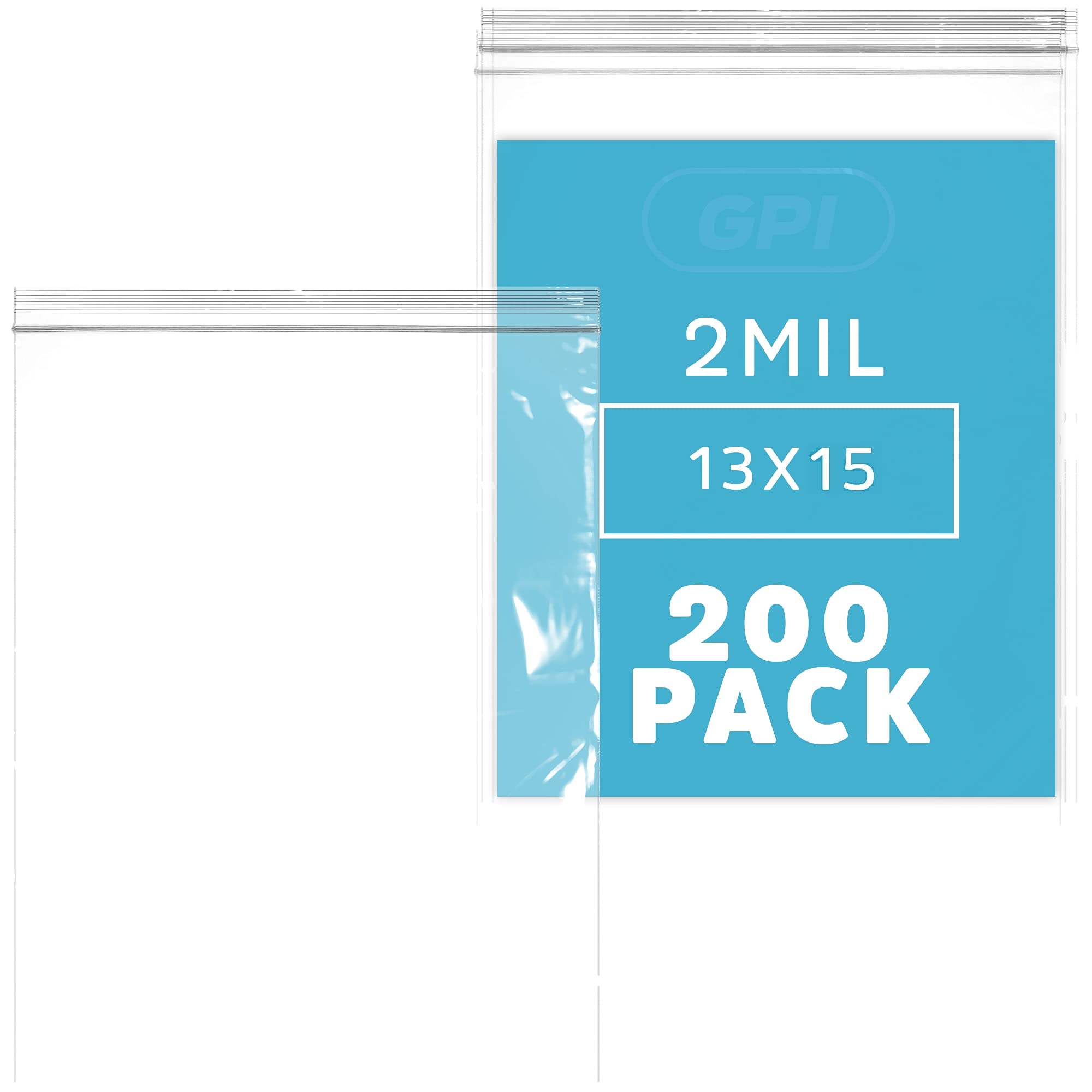 Photo 1 of GPI PACK of 200, 2 Gallon, 13" x 15", CLEAR PLASTIC RECLOSABLE ZIP BAGS - Bulk 2 mil, Large, Strong & Durable Poly Baggies with Resealable Zip Top Lock for Travel, Storage, Packaging & Shipping.