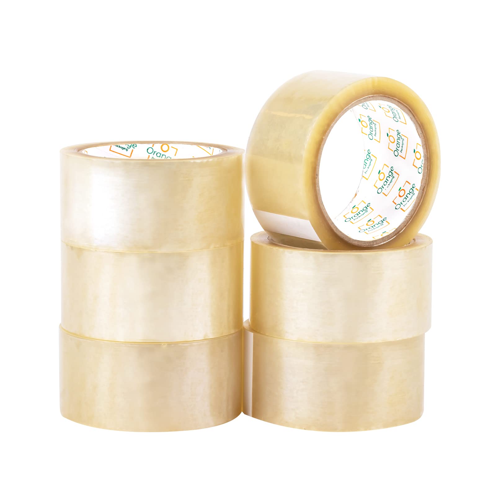 Orange packaging Clear Packing Tape, 6 Rolls 48mm x 66m, Parcel Tape for Packing Boxes, Moving Houses, and Shipping, Heavy Duty Packaging Tape, 6 Pack of Clear Tape, Box Tape