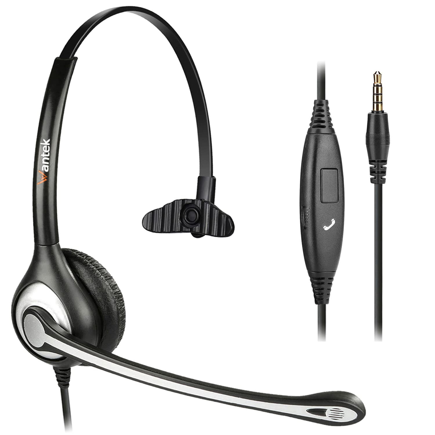 Wantek Headset with Microphone for PC Laptop Mono Computer Headset