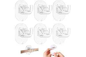 ZELVOT 6 PCS No Drill Curtain Rod Brackets, Curtain Rods No Drilling Self Adhesive Curtain Rod Holder Nailless Curtain Rod Holders for Bathroom Kitchen Apartment (6 PCS, Transparent)