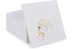 BeBesta 80 Pack Merry Christmas Paper Napkins Red Green white Gold Disposable Party Luncheon Napkins for Christmas New Year Holiday Dinner Party Supplies, 6.5 x 6.5 Inch-Xmas Deer (White)