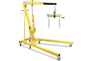 EXPLOREHORIZON 2-Ton Shop Crane with Lever, Hydraulic Folding Engine Hoist w/6 Steel Casters - Lift Car Transmissions, Boat Motors, Farm Equipment (Net Wt. 168 lbs)