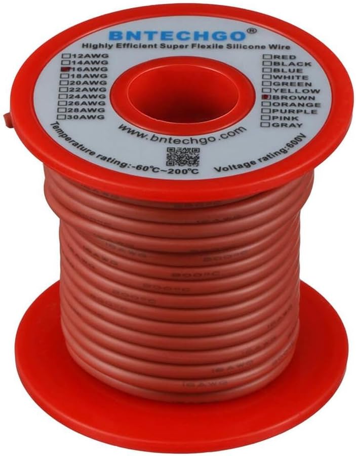 BNTECHGO 16 Gauge Silicone Wire Spool Brown 50 ft Ultra Flexible High Temp 200 deg C 600V 16 AWG Silicone Rubber Wire 252 Strands of Tinned Copper Wire Stranded Wire for Model Low Impedance - Image 3