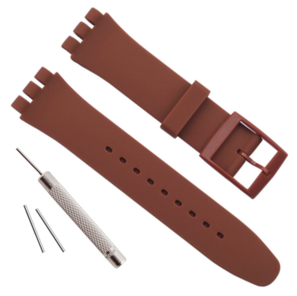 Replacement Waterproof Silicone Rubber Watch Strap Watch Band for Swatch (17mm 19mm 20mm) (17mm, Brown)