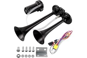 CENZHIWEN Air horn suitable for trucks, ships, cars, yachts, motorcycles, pickup trucks, steamboats, and trains, 12V 150DB ultra loud train horn kit, with air compressor and relay (black, dual) (black)