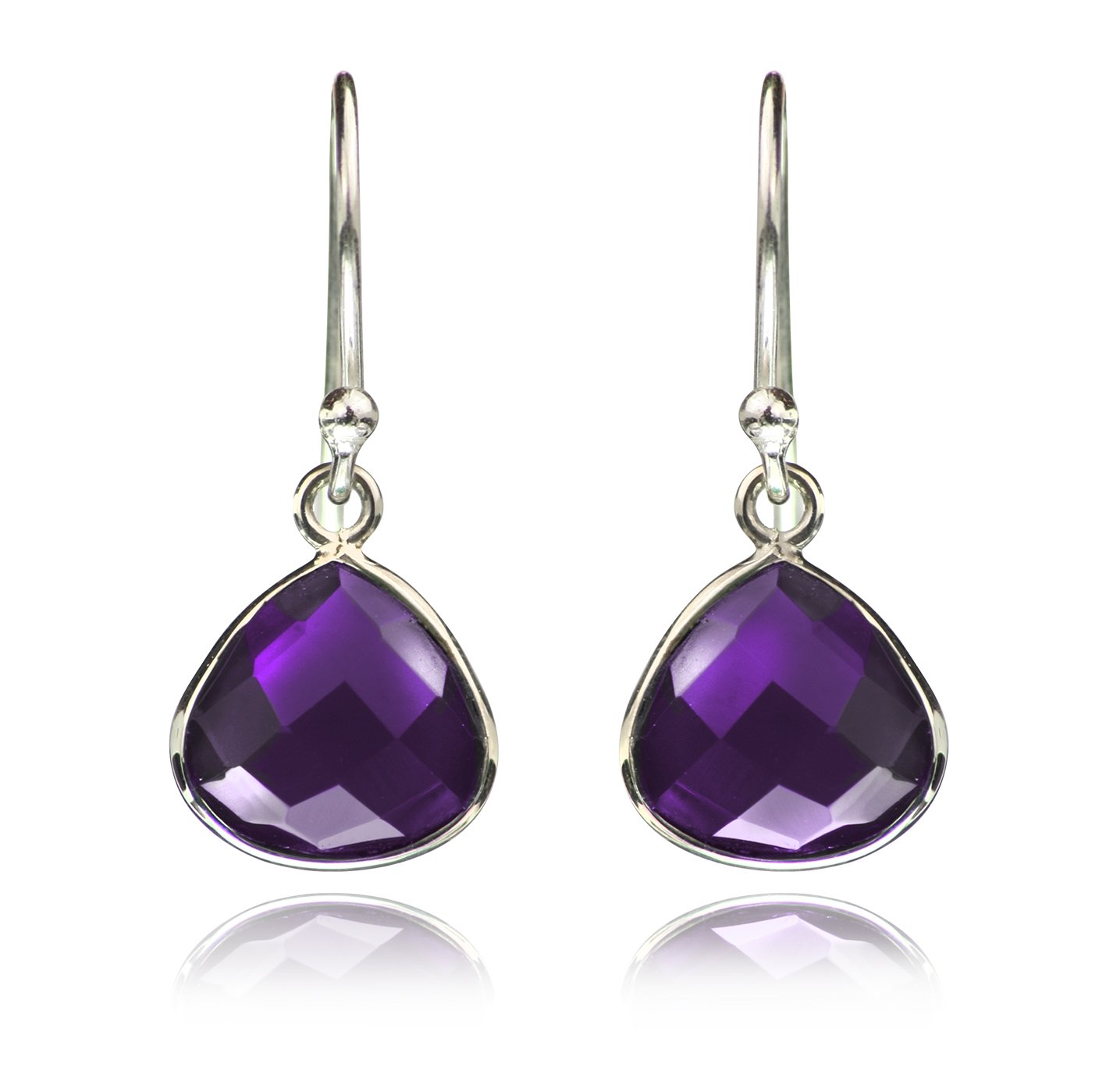 Teardrop Earrings in 925 Sterling Silver with Genuine Amethyst Gemstone