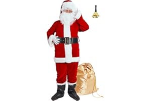 Wabolay Santa Claus Costume for Men Santa Suit Adults 11PCS Professional Deluxe Red Velvet Christmas Clause Outfit Cosplay