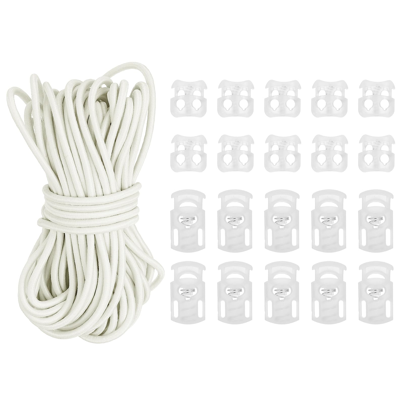 PATIKIL 16 Yard Elastic Bungee Cord & 10pcs Single Hole Cord Lock & 10pcs Double Hole Spring Toggle Stopper for Paracord Drawstring Shoelace Clothing Backpack Bags, Beige