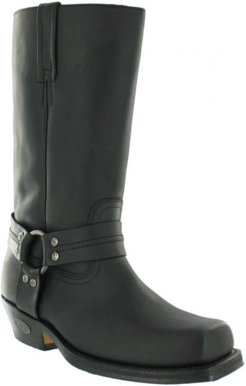 295 Black Waxy Leather Mens Biker Boots Classic Cowboy Square Chisel Toe
