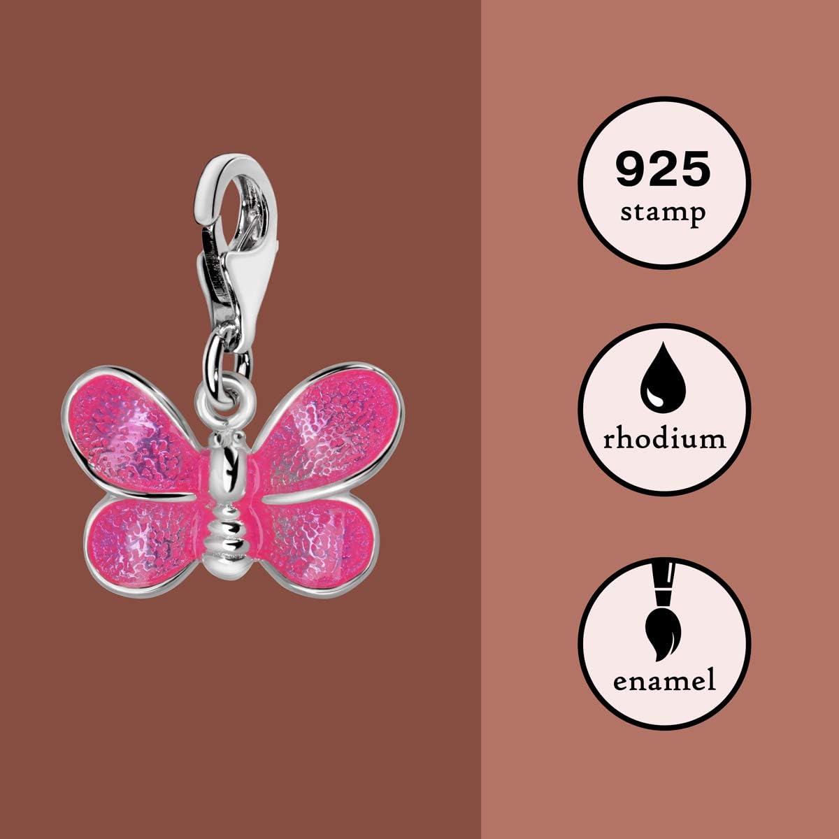 Quiges 925 Sterling Silver Butterflies Clip On Lobster Clasp Charm Pendant - Image 4