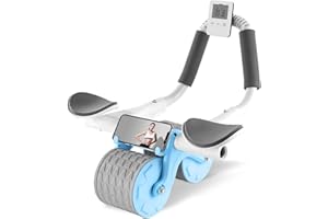 PQEERT 2024 New Ab Roller Wheel with Timer & Knee Mat,Automatic Rebound Abdominal Wheel with Elbow Support Ab Workout Equipment for Strengthening Core Muscles Abs Exercise Roller for Women Men