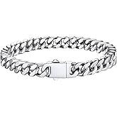 Bestyle Thick Mens Cuban Link Chain Bracelets, Durable Real 18K Gold/Black Metal Plated Solid Stainless Steel Hand Chain Cuban Bracelets for Men, Silver Black Gold Bracelets for Father Husband