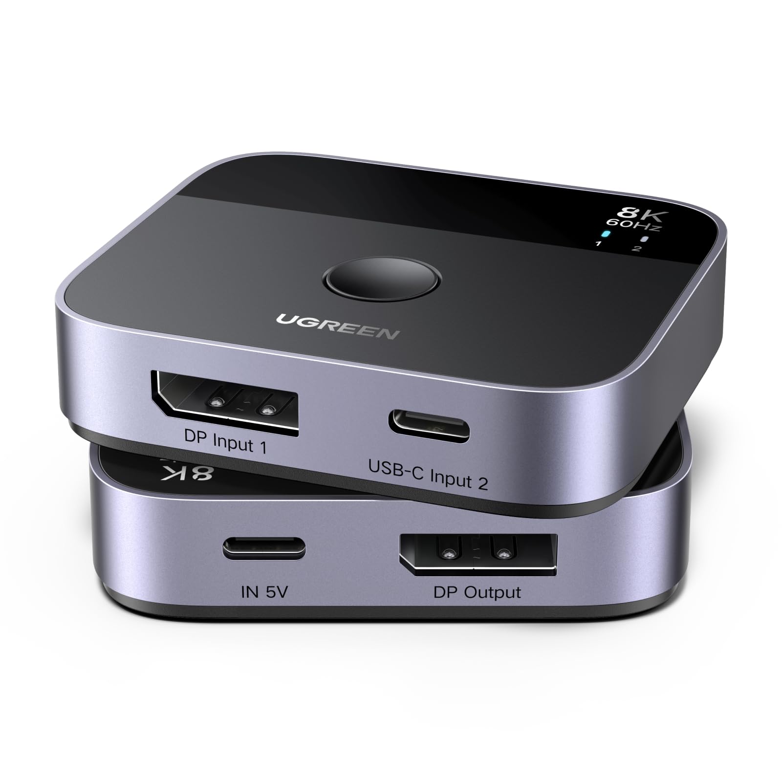 UGREEN DisplayPort USB C Switch 2 In 1 Out DP1.4 Switcher 8K60Hz 4K240Hz 2 PC 1 Monitor Unterstützt des Umschaltens zwischen 1 Desktop-Computer und 1 Laptop Kompatibel mit Windows/Linux/MacOS usw.