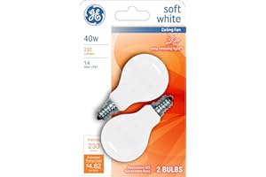 GE A15 Ceiling Fan Decorative Light Bulb, Soft White Finish, 40-Watt, Candelabra Base, 2-Pack