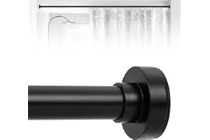 HTZON Black Shower Curtain Rod 27 to 71 In,Small Spring Tension Shower Rods for Bathroom Kitchen Doorway,Short Heavy Duty Adjustable Shower Curtain Tension Rod No Drilling Non-Slip Easy Install,Black