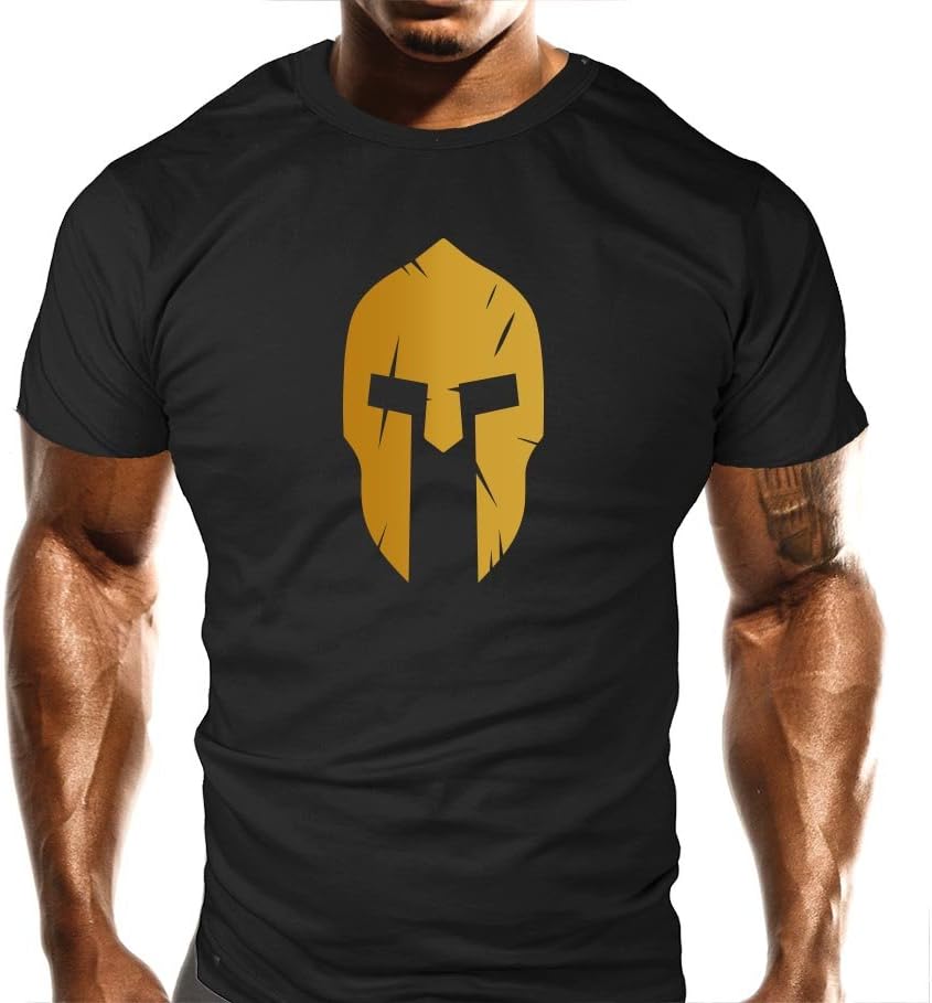 Crazy Beast Clothing Gold Print Spartan T-Shirt - Gym Training Top - Sports - Bodybuilding Fasion Casual Fitted Fit Top