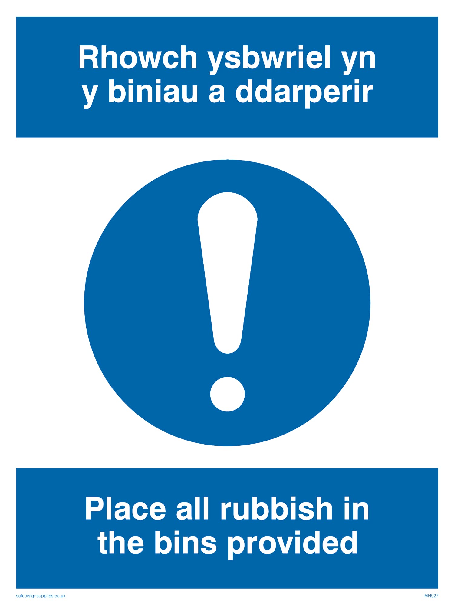 Pack of five - Rubbish In BinsWelsh Sign - 150x200mm - A5P