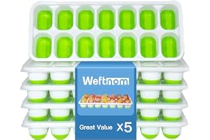WEFTNOM Ice Cube Trays for Freezer with Lids, 5 Pack Silicone Easy-Release Ice Trays, Stackable Ice Cube Molds for Drinks, Cocktails, Whiskey, Coffee - BPA-Free and Odor-Free