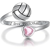 925 Sterling Silver Volleyball Ring Adjustable Birthstone I Love Volleyball Jewelry Gift for Women Player