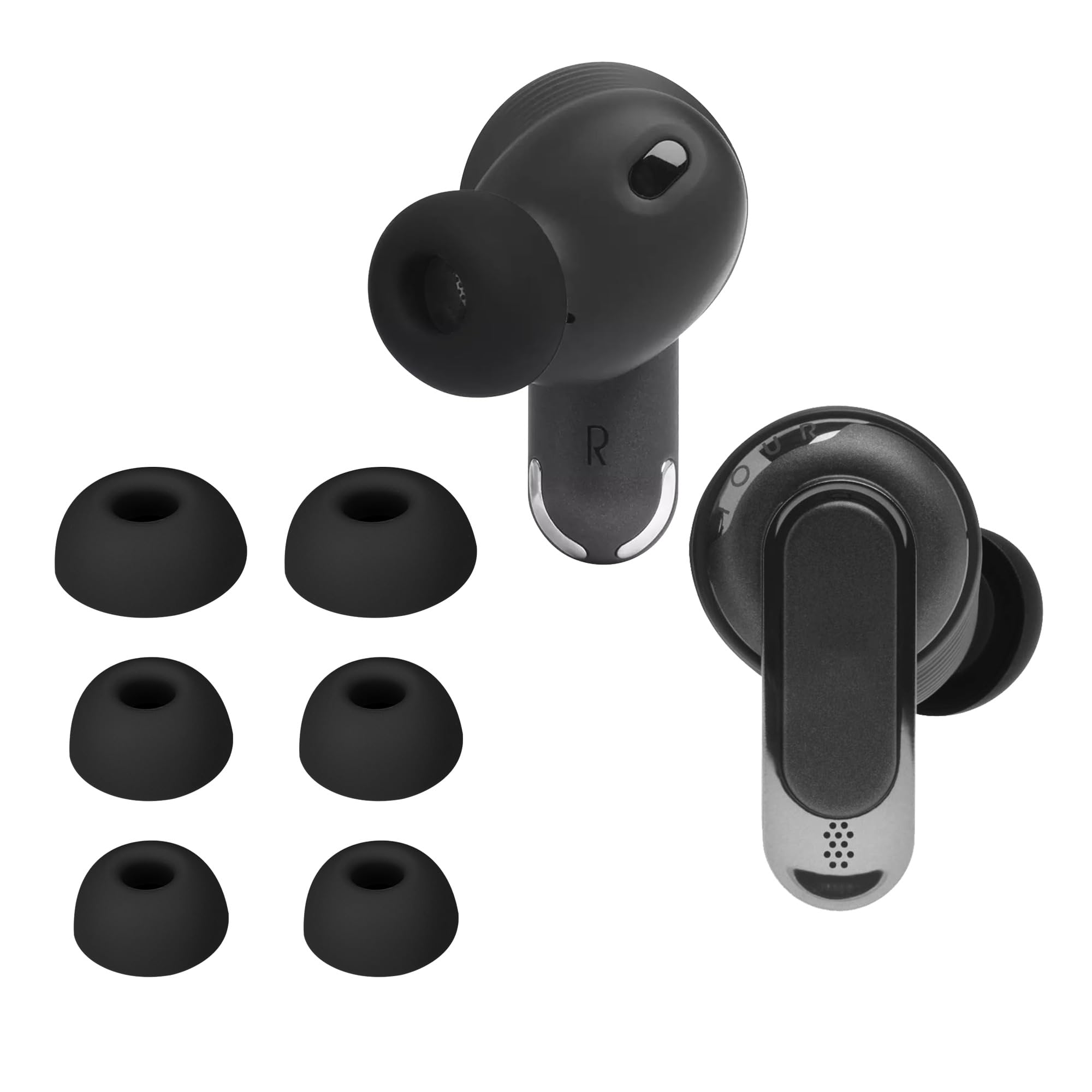 kwmobile 6x Replacement Ear Tips Compatible with JBL Tour Pro 2 - Silicone Tips for Earphones - Black