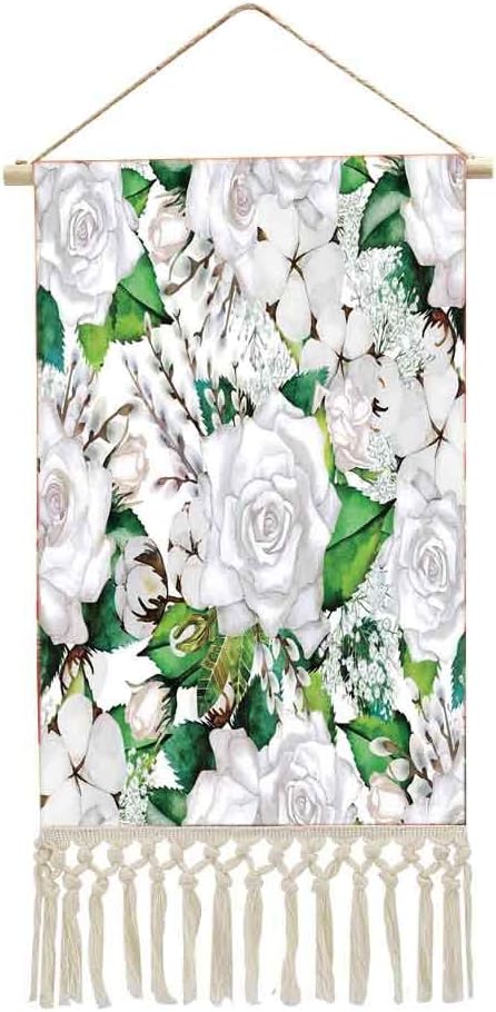 Amazon 人気 おしゃれ 壁飾り 掛け軸 バラの装飾 新しい始まりを意味するバラの水彩芸術的なデザインまたは別れイノセンスシンボル 模様替え 飾り用 飾り付けセット 景色 壁画 綿麻印刷 ホワイトグリーン アートフレーム ポスター オンライン通販