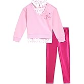 Barbie Girls 2fer Drop Shoulder Fleece Sweatshirt and Leggings Outfit Set Toddler to Big Kid Sizes (2T - 14-16)