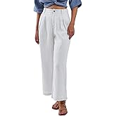 Amazhiyu Women's 100% Linen Summer High-Waisted Wide Leg Pants with Pockets White, Medium