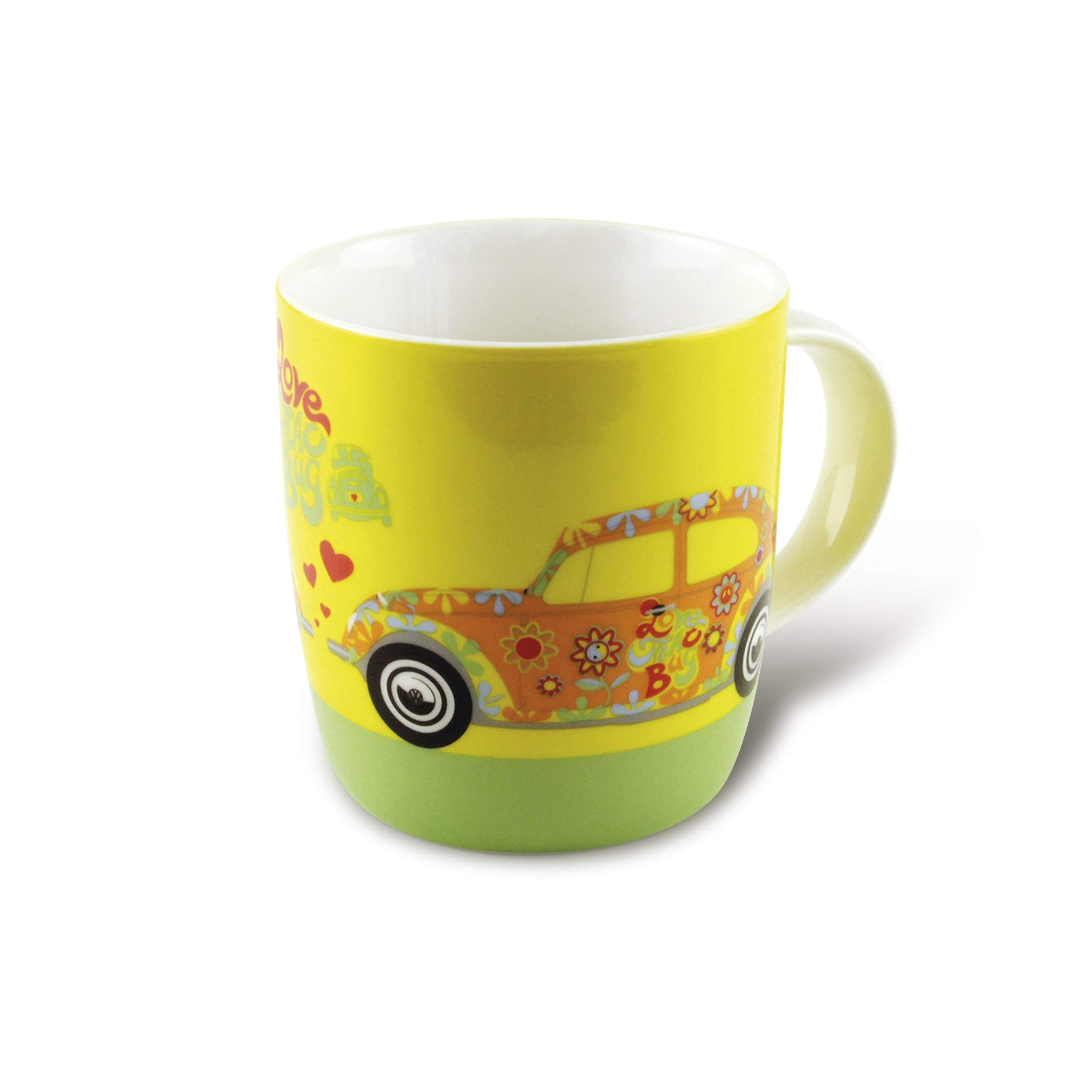 BRISA VW Collection - Volkswagen Large Ceramic Coffee-Tea-Cappuccino Mug Cup in Beetle Bug Design (370 ml/12.5 fl oz/Flower/Yellow)