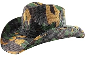 Army Green Camo Cowboy Hat Wide Brim Uv Protection Hat Unisex Bucket Hat Western United States Cowboy Cap for Travel Beach