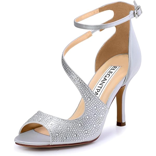 Amazon.com | XOBZJH Navy Blue Rhinestone Heeled Sandals