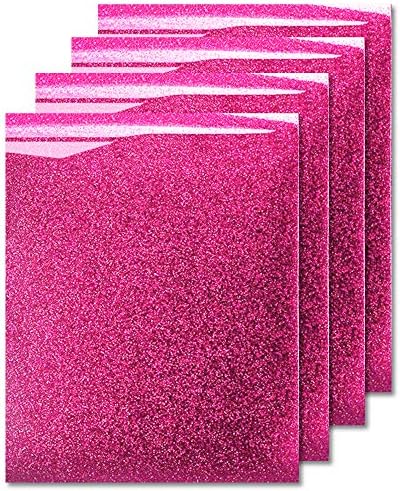 MiPremium Glitter Heat Transfer Vinyl, Glitter Iron On Vinyl (Pack of 4 Sheets), for T Shirts Sports Clothing, Garments & Fabrics, Easy Weed & Press Glitter Vinyl (Pink)