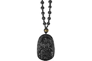 Chiorgone Obsidian Guardian Buddha Amulet - Zodiac Feng Shui Necklace, symbolizing wisdom and wealth