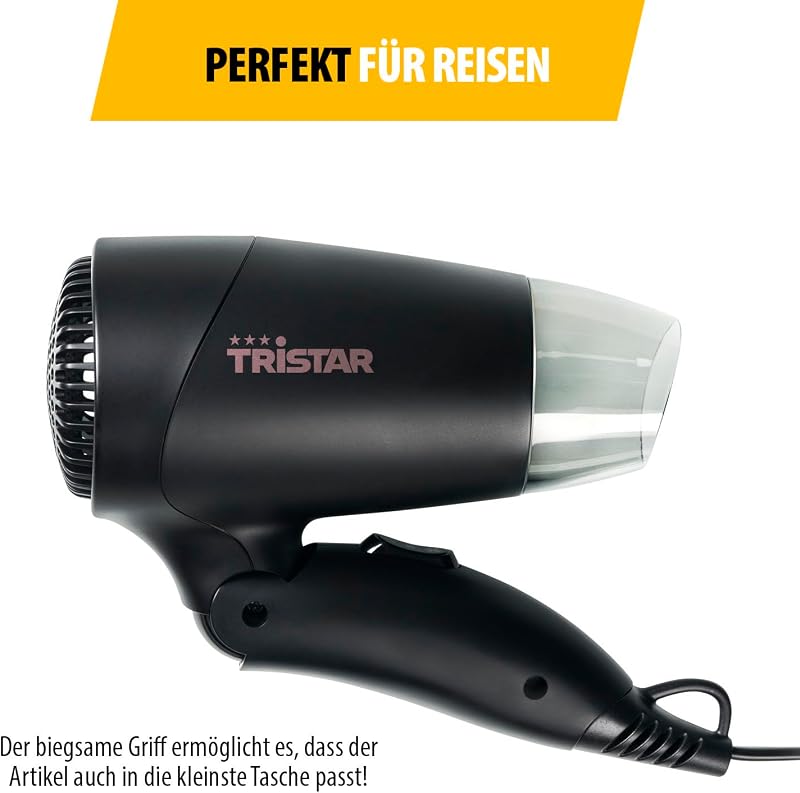 Reisefön – Klapphandgriff – Kompakte Größe - Starke Leistung von 1200 Watt – Schwarz – HD-2460