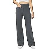 SEAJOJO Women's High Waisted Button Multiple Pockets Work Pants, Straight Leg Casual Stretchy Business Trousers