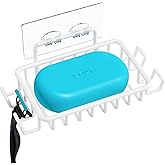 Nieifi Bar Soap Holder for Shower Wall with 4 Hooks, Stainless Steel Adhesive Soap Dish for Bathroom, White