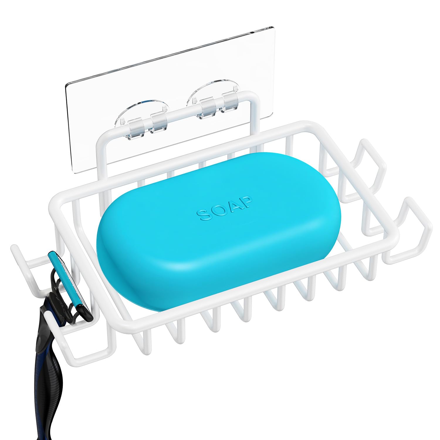 Photo 1 of Nieifi Bar Soap Holder for Shower Wall with 4 Hooks, Stainless Steel Adhesive Soap Dish for Bathroom, White